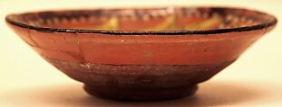Bowl, Earthenware; red slip covered and polychrome painted under transparent glaze