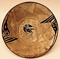 Bowl, Earthenware; white slip with monochrome slip decoration under transparent glaze