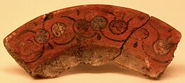 Fragment of Dish, Alabaster; carved, painted