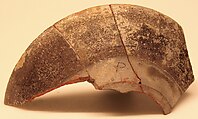 Ceramic Fragment, Earthenware; purplish slip, white decoration on black underglaze painting