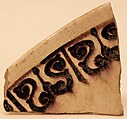 Fragment of a Bowl, Earthenware; white slip, purplish-black decoration under glaze
