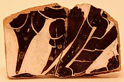 Fragment of a Bowl, Earthenware; buff body, white slip, dark brown slip decoration, sgraffito decoration under glaze