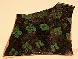 Fragment of a Bowl, Earthenware; reddish body, slip covered, green glaze