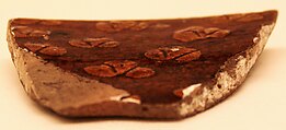 Fragment of a Bowl, Earthenware; gritty reddish body, white slip, sgraffito decoration under brownish yellow glaze