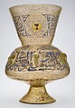 Mosque Lamp of Amir Qawsun, &#39;Ali ibn Muhammad al-Barmaki (Egyptian) ?, Glass, colorless with brown tinge; blown, blown applied foot, enameled and gilded