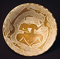 Bowl depicting a Man holding a Cup and a Flowering Branch, Earthenware; luster-painted on opaque white glaze