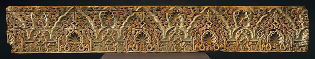Panel with Cusped Arches, Wood (cedar); carved and painted