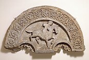 Tympanum with a Horse and Rider, Stone; carved, with traces of paint