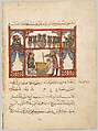 "Preparing Medicine from Honey", from a Dispersed Manuscript of an Arabic Translation of De Materia Medica of Dioscorides, &#39;Abdullah ibn al-Fadl, Ink, opaque watercolor, and gold on paper