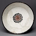 Bowl with Rosette, Earthenware; white slip with polychrome slip decoration under transparent glaze