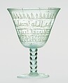 Goblet with Incised Designs, Glass, bluish green; blown, applied solid stem and blown foot, scratch-engraved