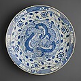 Dish with Two Intertwined Dragons, Stonepaste; painted in blue under transparent glaze