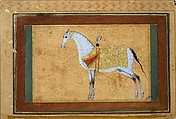A Stallion, Painting by Habiballah of Sava (Iranian, active ca. 1590–1610), Ink, opaque watercolor, and gold on paper