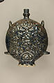 Flask with Zodiac Medallions, Stonepaste; molded, blue-glazed, overpainted, and gilded