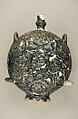 Flask with Zodiac Medallions, Stonepaste; molded, blue-glazed, overpainted, and gilded