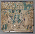 Tile from a Frieze, Stonepaste; overglaze luster-painted, molded