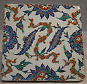 Tile with Floral and Cloud-band Design, Stonepaste; polychrome painted under transparent glaze