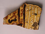 Ceramic Fragment, Earthenware; incised decoration through a white slip and coloring under transparent glaze