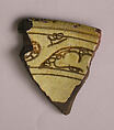 Ceramic Fragment, Earthenware; incised decoration through a white slip and coloring under transparent glaze