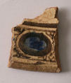 Fragment, Earthenware; painted blue and black under clear transparent glaze, white slip