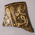 Ceramic Fragment, Earthenware; incised decoration through a white slip and coloring under transparent glaze