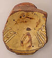 Fragment of a Bowl, Earthenware; incised decoration through a white slip and coloring under transparent glaze