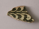 Ceramic Fragment, Stonepaste; white slip; black underglaze; transparent, colorless glaze