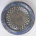 Dish, Earthenware; underglaze blue and turquoise; transparent colorless glaze