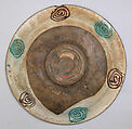 Dish, Earthenware; underglaze blue and turquoise; transparent colorless glaze