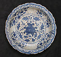Dish with a Lotus Design, Stonepaste; painted in blue under transparent glaze (