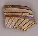 Ceramic Fragment, Earthenware; white slip; underglaze blue; transparent colorless glaze; luster-painted