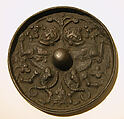 Mirror with a Pair of Addorsed Sphinxes with Scorpion Tails, Bronze; cast