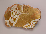 Ceramic Fragment, Earthenware; tin enameled, luster-painted