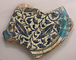 Ceramic Fragment, Stonepaste; underglaze turquoise and black; transparent, colorless glaze