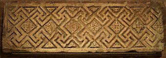 Fragment from a Frieze with Meander Pattern and Diamond-Shaped Rosettes, Limestone; carved in relief