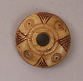 Button or Spindle Whorl, Bone; incised and inlaid with paint