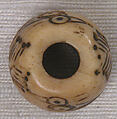 Button or Bead or Spindle Whorl, Bone; incised and inlaid with paint