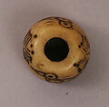 Button or Bead or Spindle Whorl, Bone; incised and inlaid with paint