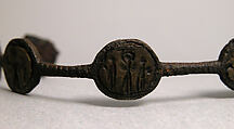 Bracelet, Iron; inlaid with bronze disks