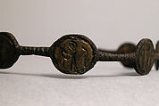 Bracelet, Iron; inlaid with bronze disks