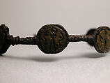 Bracelet, Iron; inlaid with bronze disks