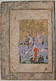 Princely Hawking Party, Attributed to Mirza &#39;Ali (Iranian, active ca. 1525–75), Ink, opaque watercolor, and gold on paper