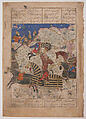 "Rustam Overpowers the King of Hamavaran", Folio from a Shahnama (Book of Kings), Abu&#39;l Qasim Firdausi (Iranian, Paj ca. 940/41–1020 Tus), Ink, opaque watercolor, and gold on paper