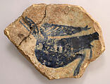 Fragment of Dish with Bird, Stonepaste; underglaze painted under colorless glaze