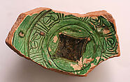 Fragment of a Bowl, Earthenware; incised decoration through white slip and coloring under transparent glaze