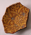 Ceramic Fragment, Earthenware; incised decoration through white slip and coloring under transparent glaze