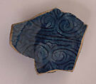 Fragment of a Bowl, Earthenware; incised decoration under cobalt blue glaze