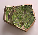 Fragment of a Dish, Earthenware; incised decoration through white slip and coloring under transparent glaze
