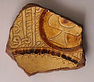 Ceramic Fragment, Earthenware; incised decoration through white slip and coloring under transparent glaze
