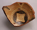 Fragment of a Bowl, Earthenware; incised decoration through white slip and coloring under transparent glaze.